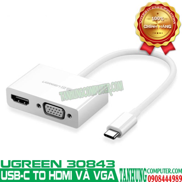 Cáp Chuyển USB Type-C to HDMI và VGA 4K x 2K Cao Cấp Ugreen 30843