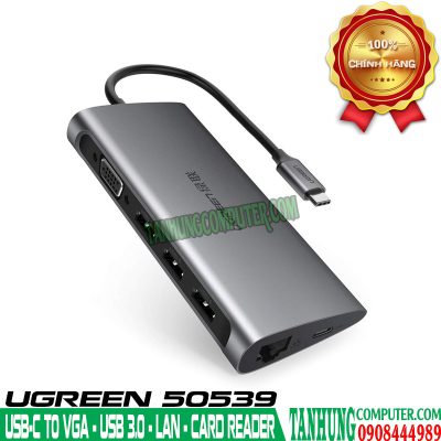 Cáp đa năng USB C to VGA + USB 3.0 + LAN 1Gbps + Card Reader Ugreen 50539