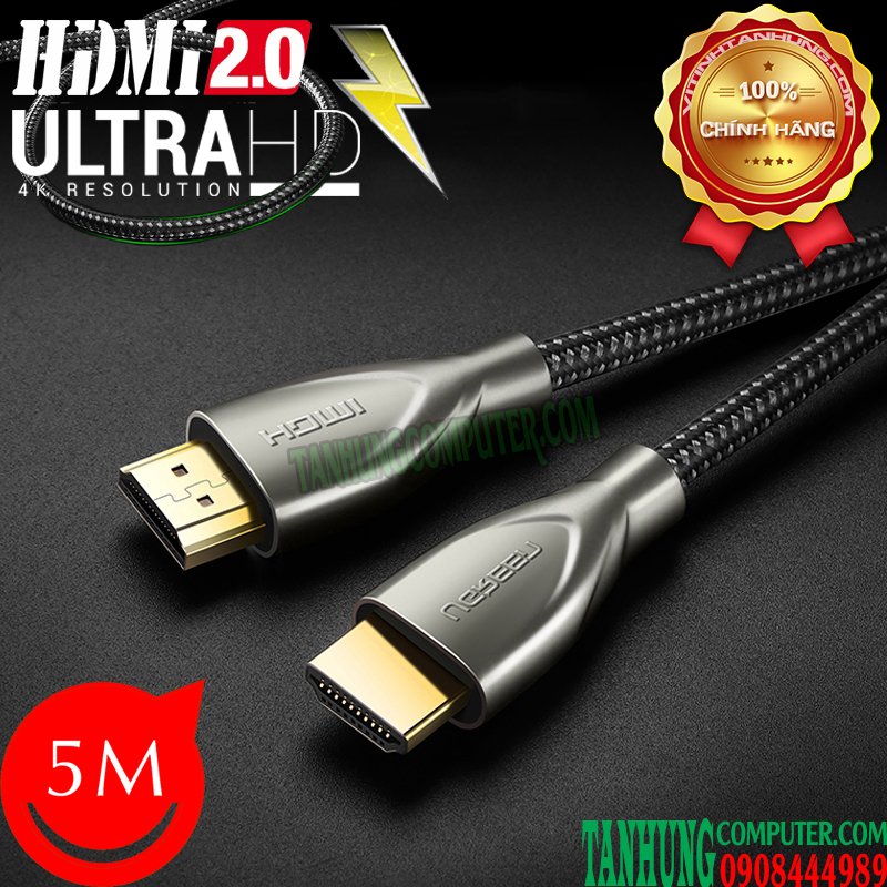 Cáp HDMI 2.0 Dài 5M Carbon Cao Cấp Ugreen 50110 Hỗ Trợ 3D 4K60Hz