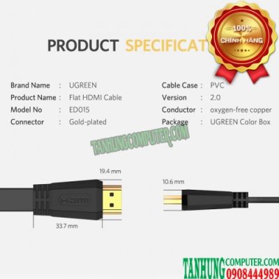 Cáp HDMI 2.0 4K@60Hz Dây Dẹt Siêu Mỏng Dài 2M Ugreen 70159