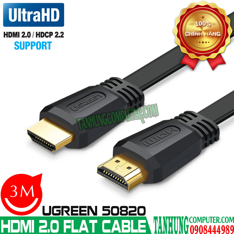 Cáp HDMI 2.0 4K@60Hz Dây Dẹt Siêu Mỏng Dài 3M Ugreen 50820