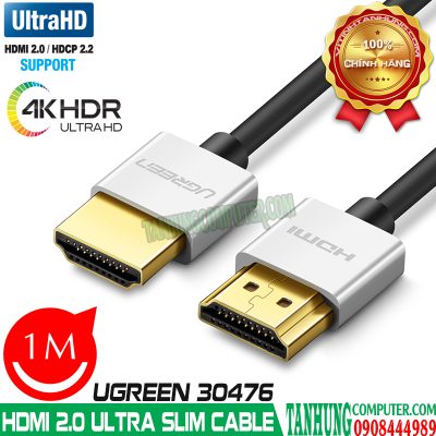Cáp HDMI 2.0 4K@60Hz Siêu Mỏng Dài 1M Cao Cấp Ugreen 30476, hỗ trợ ARC