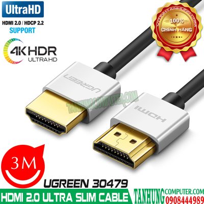 Cáp HDMI 2.0 4K@60Hz Siêu Mỏng Dài 3M Cao Cấp Ugreen 30479, hỗ trợ ARC