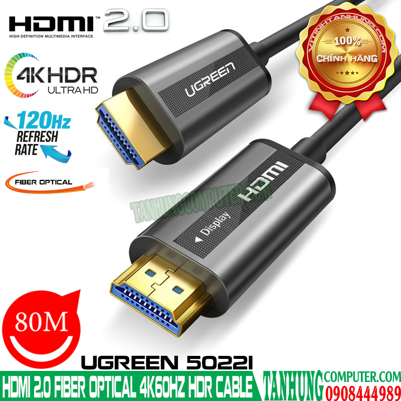Cáp HDMI 2.0 Sợi Quang Dài 80M Hỗ Trợ 4K@60Hz HDR Cao Cấp Ugreen 50221