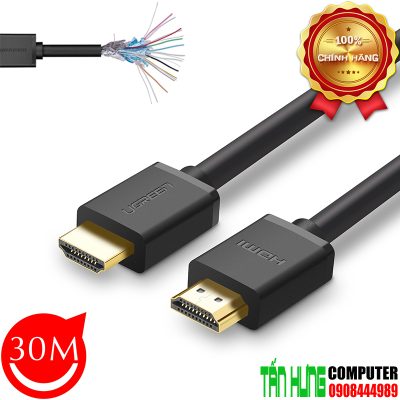 Cáp HDMI V1.4 Ethernet tốc độ cao 30M chính hãng Ugreen 10114 - Thuần Đồng (Có chip khuếch đại)