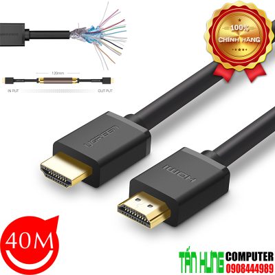 Cáp HDMI V1.4 Ethernet tốc độ cao 40M chính hãng Ugreen 40591/50764 - Thuần Đồng (Có chip khuếch đại)
