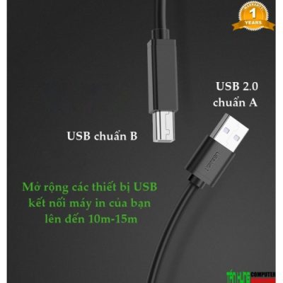 Dây Máy In USB 2.0 Ugreen 10362 Có Chip khuếch đại dài 15M cao cấp chính hãng