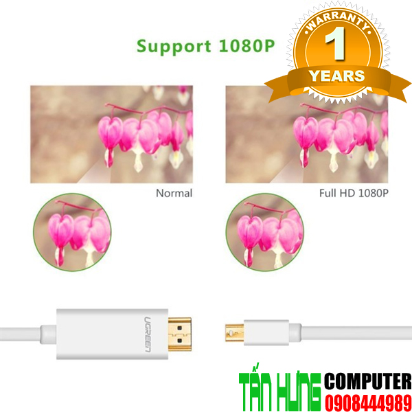 Cáp Mini DisplayPort to HDMI 2m Ugreen chính hãng 10404 (màu trắng)