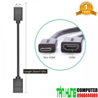 Cáp chuyển đổi Mini HDMI to HDMI 20cm chính hãng Ugreen 20137