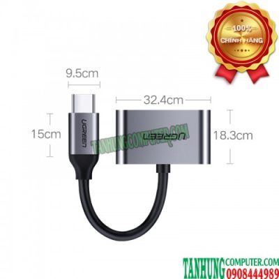 Cáp USB-C to Audio 3.5mm Hỗ Trợ Cổng Sạc Cao Cấp Ugreen 50596