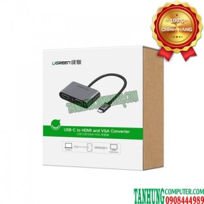 Cáp chuyển USB Type C To VGA+HDMI 4k Ugreen 50505 - Hỗ trợ sạc PD 100W+ USB 3.0( song song 2 màn hình) (NEW)