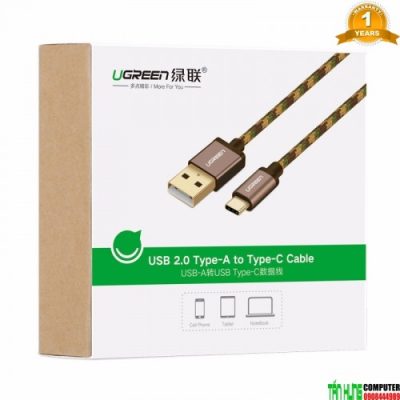 Cáp USB TYPE C Ugreen 40429 sạc và truyền dữ liệu bọc Jeans màu nâu cao cấp