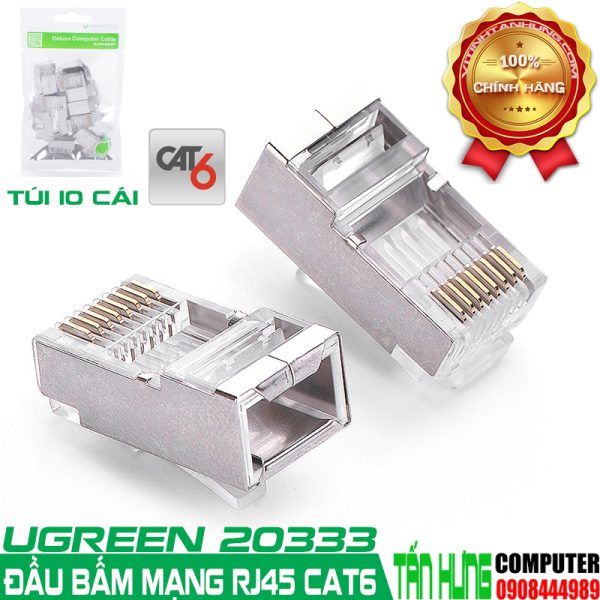 Đầu bấm mạng RJ45 Cat6 cao cấp Ugreen 20333 (Túi 10 cái)