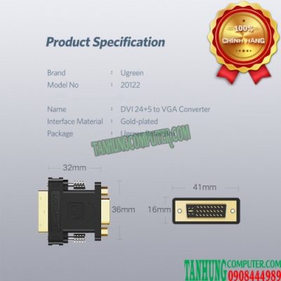 Đầu chuyển DVI-I 24+5 to VGA Cao Cấp Ugreen 20122
