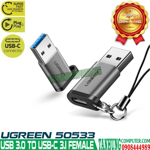 Đầu chuyển USB 3.0 to USB-C 3.1 (female) Cao Cấp Ugreen 50533