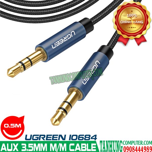 Dây AV 3.5mm (M/M) Ugreen 10684 dài 0,5M Đầu hợp kim bọc lưới cao cấp