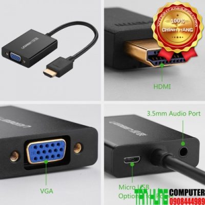 Cáp chuyển HDMI to VGA có Audio Cao Cấp Ugreen 40233 - Vỏ Nhôm