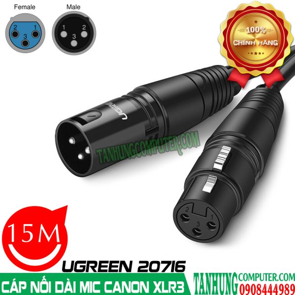 Dây Nối Dài MIC XLR 6MM 15M Ugreen 20716