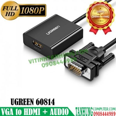 Cáp Chuyển VGA sang HDMI+Audio Ugreen 60814 Cao Cấp(dài 30cm, có cổng trợ nguồn Micro USB)