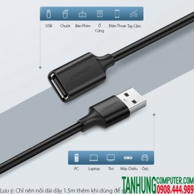 Cáp USB 2.0 nối dài 1M5 Ugreen 10315 cao cấp chính hãng