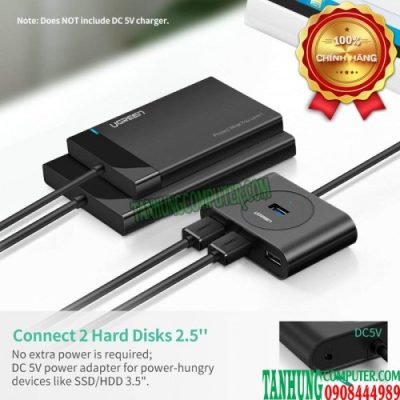 Hub USB 3.0 4 Cổng Cao Cấp Ugreen 20290 (Dây dài 50cm, Black)