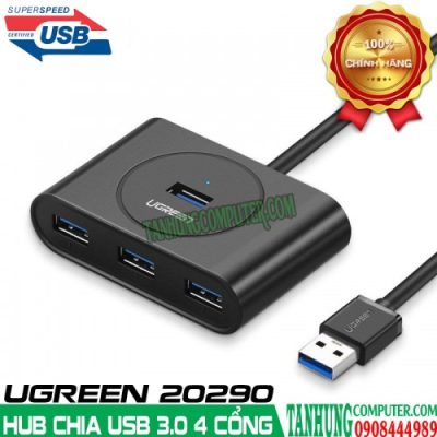 Hub USB 3.0 4 Cổng Cao Cấp Ugreen 20290 (Dây dài 50cm, Black)