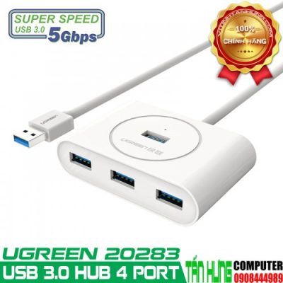 HUB USB 3.0 - Ugreen 20283 Bộ Chia USB 3.0 4 Cổng Cao Cấp (Dây dài 1M, White)