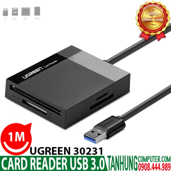 Đầu đọc thẻ SD/TF/CF/MS USB 3.0 Ugreen 30231 cao cấp (Dây dài 1M)