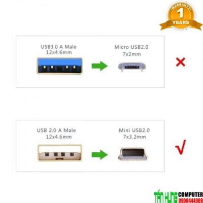 Cáp Mini USB to USB 2.0 Ugreen 10385 mạ vàng dài 1,5m chính hãng