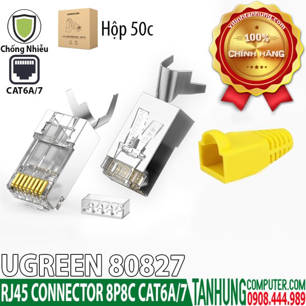 Hạt mạng Cat6A/Cat7 FTP Ugreen 80827 Cao Cấp(hộp/50c), kèm đầu chụp nhựa