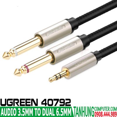 Dây audio 3.5mm ra 2 đầu 6.5mm dài 2M mạ vàng cao cấp Ugreen 40792