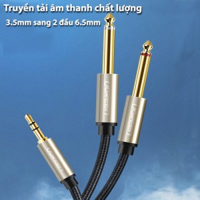 Dây audio 3.5mm ra 2 đầu 6.5mm dài 1M mạ vàng Ugreen 10613 Chính hãng Cao Cấp