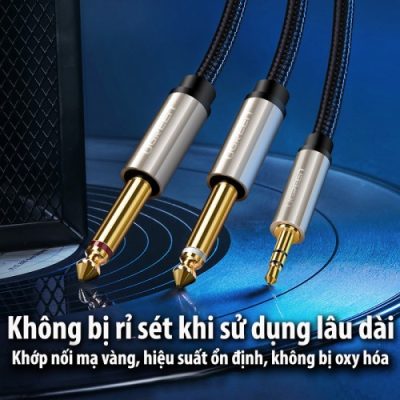 Dây audio 3.5mm ra 2 đầu 6.5mm dài 1M mạ vàng Ugreen 10613 Chính hãng Cao Cấp