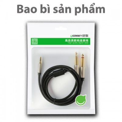 Dây audio 3.5mm ra 2 đầu 6.5mm dài 1M mạ vàng Ugreen 10613 Chính hãng Cao Cấp