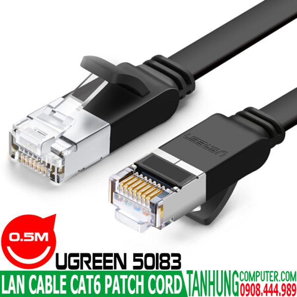 Dây nhảy,Patch Cord Ugreen 50183 Cat6 0.5M-Gigabit 24AWG Flat,Đầu kim loại