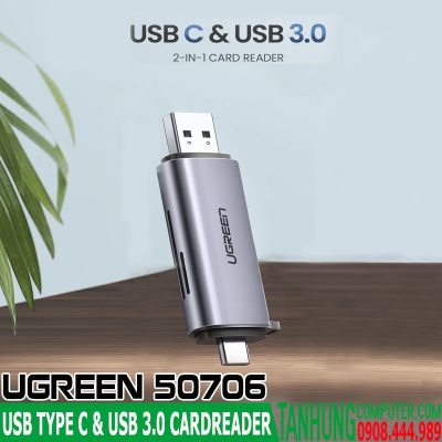 Đầu Đọc Thẻ SD/TF Chuẩn USB Type-C Và USB 3.0 Ugreen 50706