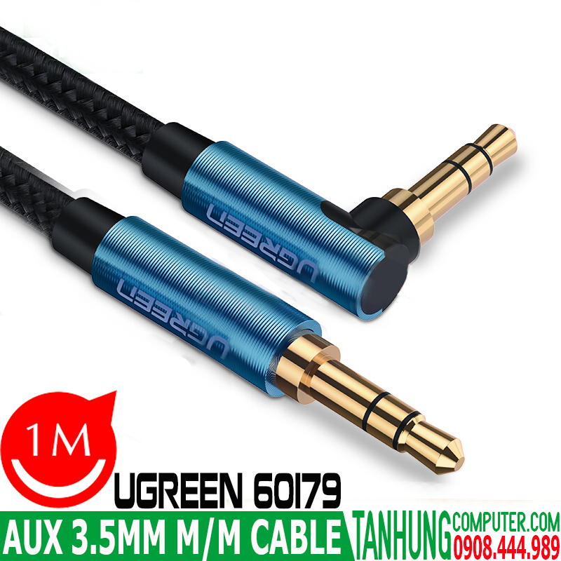 Dây AV 3.5mm (M/M) dài 1M Đầu Hợp Kim Bẻ Góc 90 Bọc Lưới Ugreen 60179 Dây AV 3.5mm (M/M) dài 1M Đầu Hợp Kim Bẻ Góc 90 Bọc Lưới Ugreen 60179