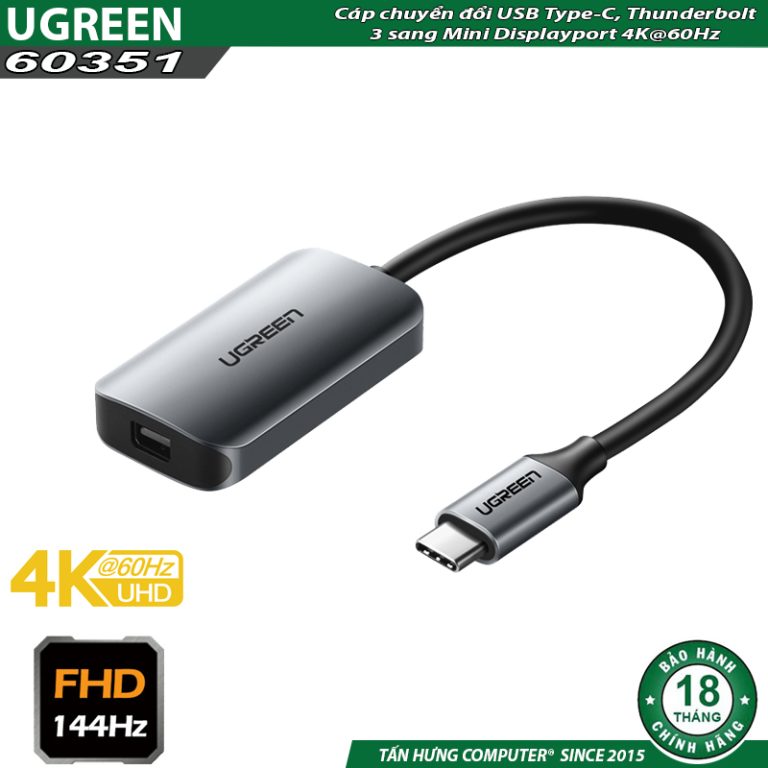 Cáp chuyển USB Type-C, Thunderbolt 3 to Mini Displayport 4K@60Hz Ugreen ...