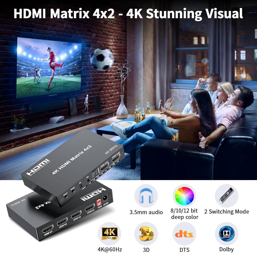 Bộ Chuyển Đổi HDMI Matrix 2 Vào 4 Ra FJGEAR 4K@60Hz, Hỗ trợ UHD HDMI2.0 ...