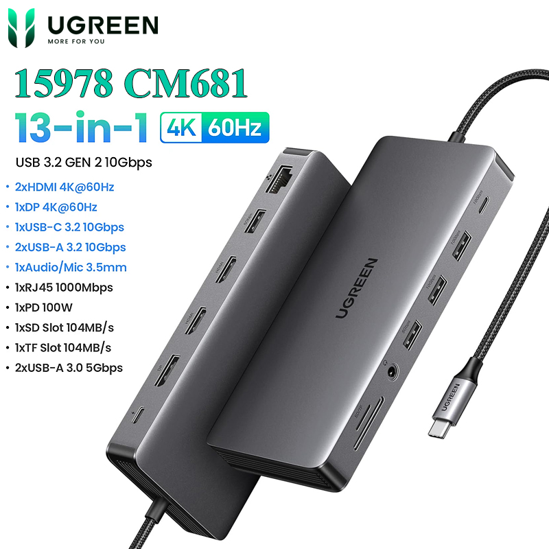 Docking Station Revodok Pro 13 in 1 Ugreen 15978 CM681, Output HDMI, DP, USB, LAN, SD/TF, PD100W
