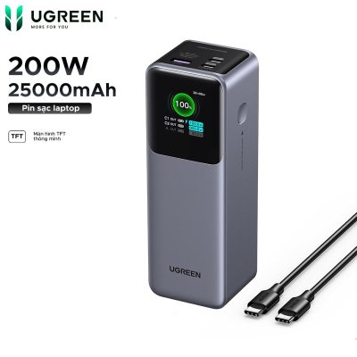 Pin Sạc Dự Phòng Nexode 25000mAh 200W 3 Cổng Ugreen 35525B PB722, có màn hình hiển thị trạng thái