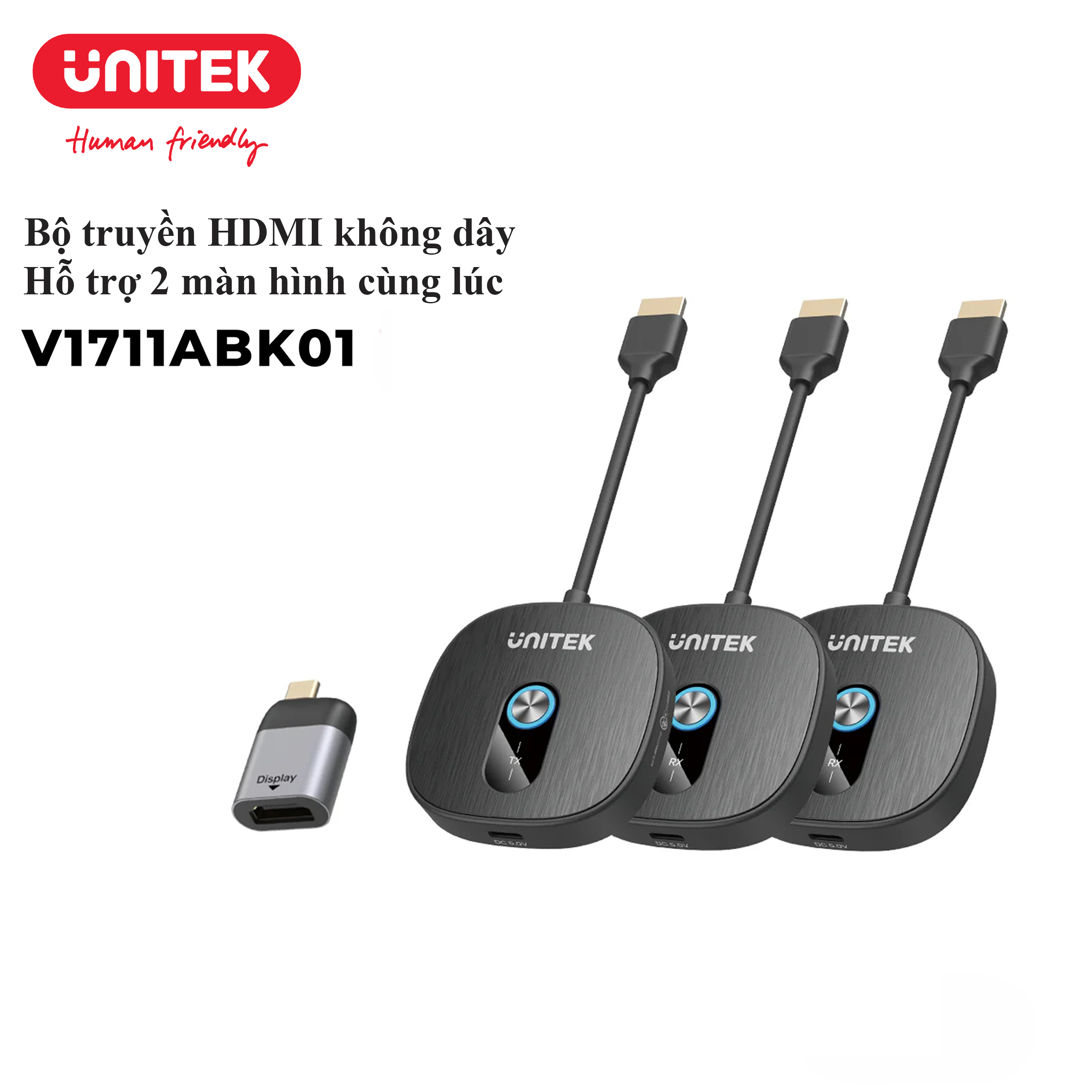 Bộ Truyền Hình Ảnh HDMI Không Dây Full HD 1080P Kèm 2 Bộ Nhận UNITEK V1711ABK01 