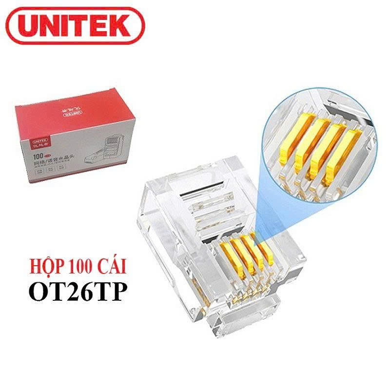 Đầu Bấm Điện Thoại 4 Line RJ11 Unitek 6P4C OT26TP (hộp 100 cái)