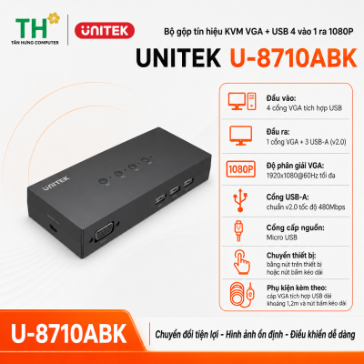 Bộ gộp tín hiệu KVM VGA + USB 4 vào 1 ra 1080P Unitek U-8710ABK