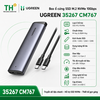 Box ổ cứng SSD M.2 NVMe 10Gbps Ugreen 35267 CM767 hỗ trợ tối đa 8TB