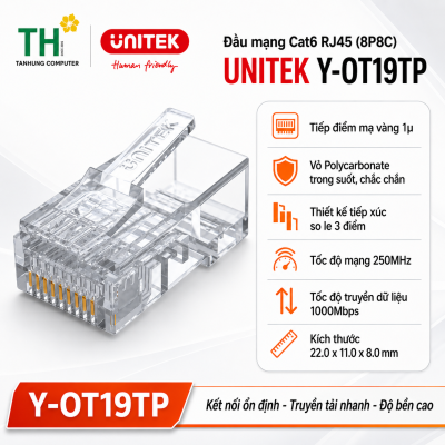 Đầu bấm mạng Cat6 RJ45 (8P8C) Unitek Y-OT19TP