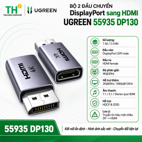 bo-2-dau-chuyen-displayport-sang-hdmi-ugreen-55935-dp130-ho-tro-4k30hz