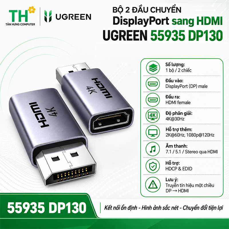 bo-2-dau-chuyen-displayport-sang-hdmi-ugreen-55935-dp130-ho-tro-4k30hz