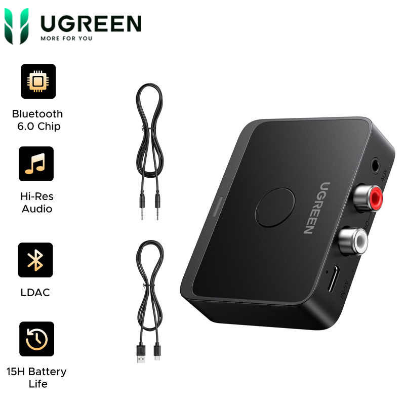 UGREEN Bluetooth 6.0 Receiver 55545 BT505 – Bộ Thu Bluetooth LDAC Hi-Res Audio 24bit/96kHz, Kết Nối AUX 3.5mm/RCA